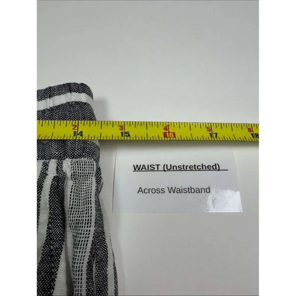 Banana Republic Linen Blend Wide Leg Crop Pants XS Black White Stripe Coastal